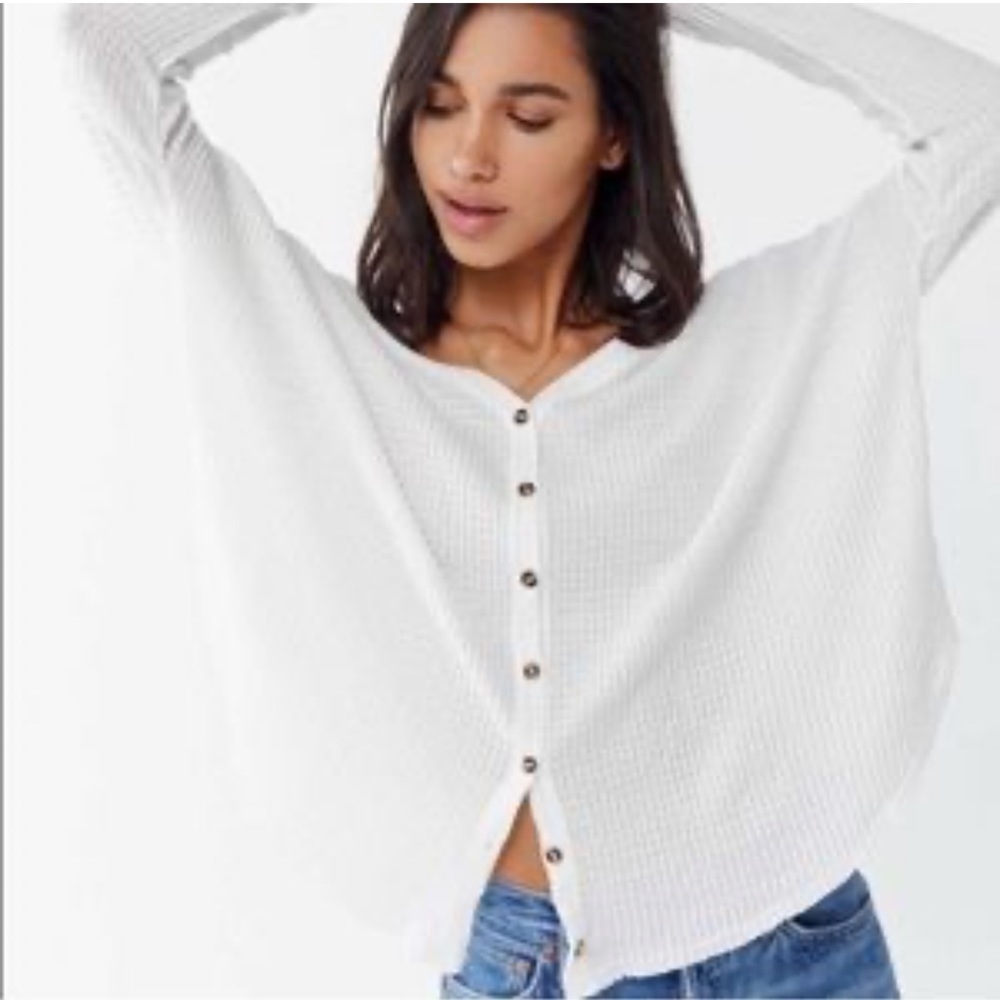 Urban Outfitters white button up waffle knit top